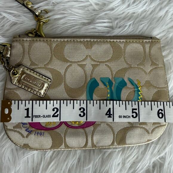 COACH Gold Blue Pink Canvas Wristlet - Picture 7 of 8